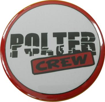 Polter Crew Polterabend Button rot-weiß